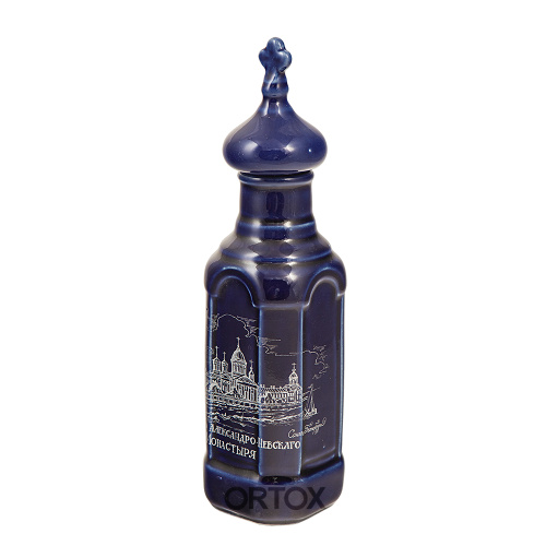 Сосуд для святой воды "Александро-Невская Лавра", синяя глазурь, серебристый узор  фото 2