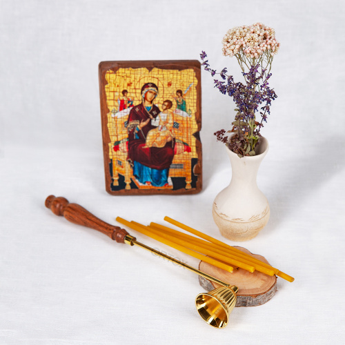 Гасильник для свечей церковный латунный с деревянной ручкой, длина 28 см фото 4