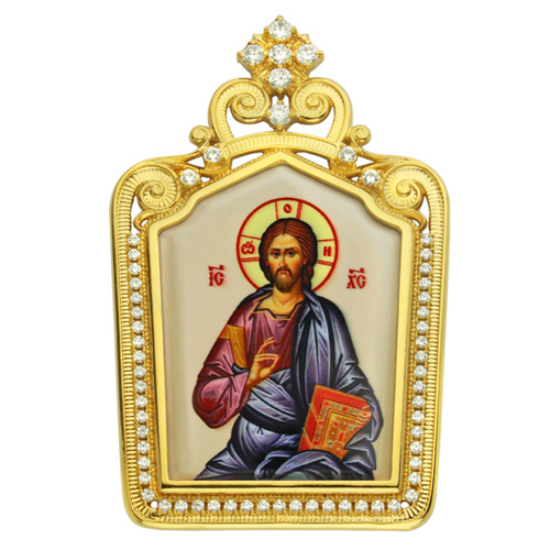 Накладки на митру (комплект из 4 штук) из ювелирного сплава в позолоте, с фианитами, №20 фото 2