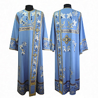 Облачение диаконское голубое вышитое, шелк, отделка галун в цвет облачения с рисунком крест