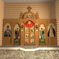 Иконостас одноярусный (г. Звениго), светлый, 468х340х16,8 см