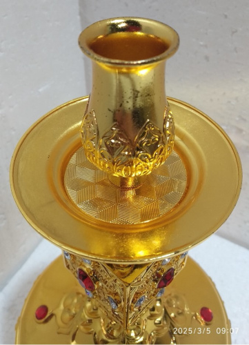 Подсвечник напрестольный, латунь, фианиты, 13х22 см, У 3-3004 фото 5