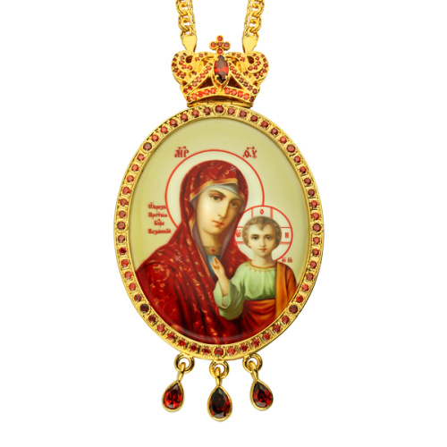 Панагия из ювелирного сплава в позолоте с цепью и фианитами, высота 15 см фото 2