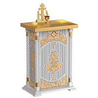 Панихидный стол песковой "Суздальский" белый с золотом (поталь), тумба, резьба, высота 100 см