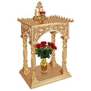 Панихидный стол на 70 свечей "Тверской" позолоченный, колонны, резьба, 70х50х96 см (краска)
