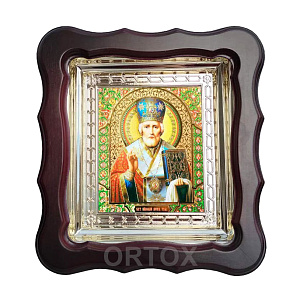 Икона святителя Николая Чудотворца, 20х22 см, фигурная багетная рамка (темный киот)