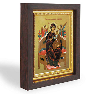 Икона Божией Матери "Всецарица", в узком багете, цвет "темный дуб", на холсте, с золочением (14,3х17,4 см (под икону А7))