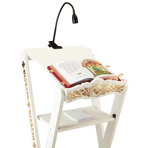 Аналой раскладной "Суздальский" белый с золотом (поталь), с полкой, высота 123 см фото 7