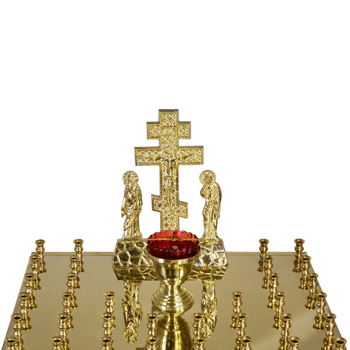 Крышка панихидного стола на 50 свечей с литой Голгофой, на ножках, чеканка, 50х50 см фото 5