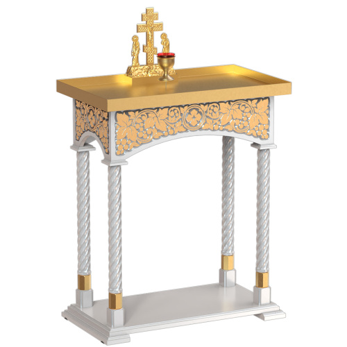 Панихидный стол песковой "Суздальский" белые с золотом (поталь), колонны, резьба, высота 100 см фото 2