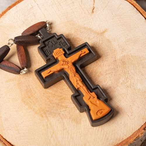 Крест наперсный деревянный резной, с цепью, 5,5х10,5 см фото 4