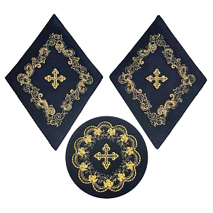 Платы под крест и лампаду черные, комплект, атласный шелк (вышивка золотыми нитями)