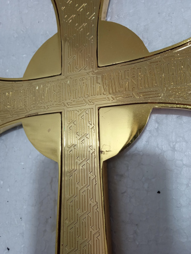 Крест напрестольный / требный четырехконечный с подставкой, синяя эмаль, камни, 17х29 см, У 55-0036 фото 10