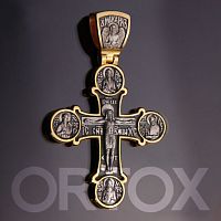 Большой серебряный крест "Православная Русь" со святыми, позолота и чернение