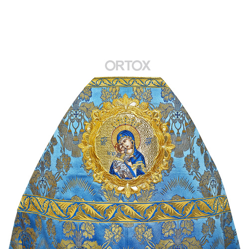 Иерейское облачение голубое с иконой Божией Матери "Волоколамская", греческая парча фото 3