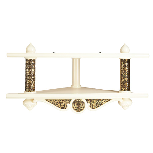 Полка для икон угловая двухъярусная, цвет белый, басменный декор, 63х33х32 см фото 2 Полка для икон угловая двухъярусная, цвет белый, басменный декор, 63х33х32 см фото 2