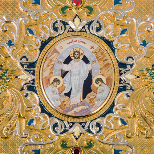 Евангелие напрестольное, латунный оклад в позолоте, фианиты и эмаль, 30х35 см фото 11