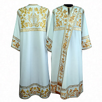 Облачение диаконское белое вышитое, шелк, отделка галун в цвет облачения с рисунком крест