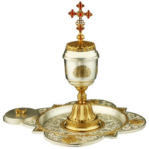 Елейница / чаша для елеопомазания из ювелирного сплава в серебрении, с позолотой и фианитами фото 2