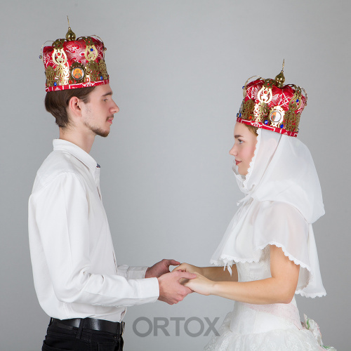 Венцы венчальные "Корона" латунные, пара, 20х23 см фото 5