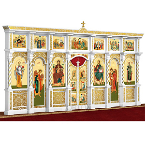 Иконостас "Владимирский" двухъярусный белый с золотом (поталь), 690х348х40 см №2 (ясень)