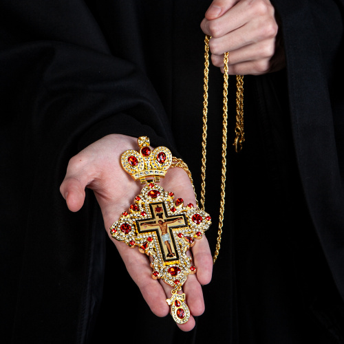 Крест наперсный с цепью, цинковый сплав, камни, 8,5х18 cм фото 7