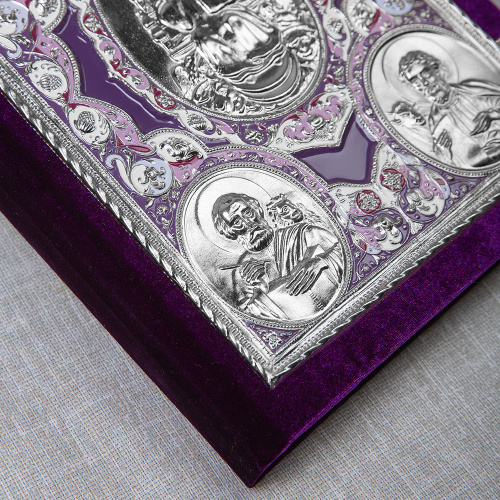 Апостол фиолетовый, оклад "под серебро", бархат, эмаль, 23х30 см фото 6