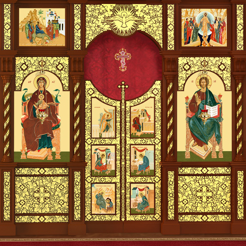 Иконостас деревянный резной "Владимирский" двухъярусный, цвет "кипарис" с золотом (поталь), 690х528х40 см фото 5 Иконостас деревянный резной "Владимирский" двухъярусный, цвет "кипарис" с золотом (поталь), 690х528х40 см фото 5