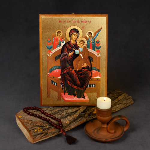 Икона Божией Матери "Всецарица" на деревянной основе, цвет "кипарис", на холсте с золочением фото 3 Икона Божией Матери "Всецарица" на деревянной основе, цвет "кипарис", на холсте с золочением фото 3