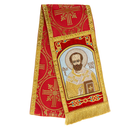 Закладка для Евангелия вышитая с иконой свт. Николая Чудотворца, парча, 153х15 см