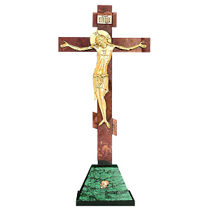 Крест настольный из натурального камня и бронзы, 18х37,5 см (на подставке)