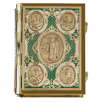 Евангелие требное среднее зеленое, полный оклад "под золото", 17х22 см