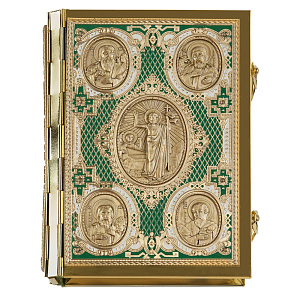 Евангелие требное среднее зеленое, полный оклад "под золото", 17х22 см (церковно-славянский язык)