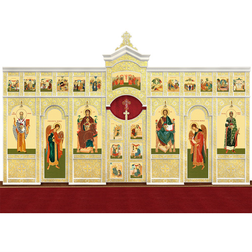 Иконостас деревянный "Суздальский" двухъярусный белый с золотом (поталь), 608х378х25,4 см фото 2 Иконостас деревянный "Суздальский" двухъярусный белый с золотом (поталь), 608х378х25,4 см фото 2