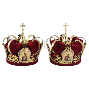 Венцы венчальные "Царские" латунные, пара, красный бархат, 25х24 см (латунь)