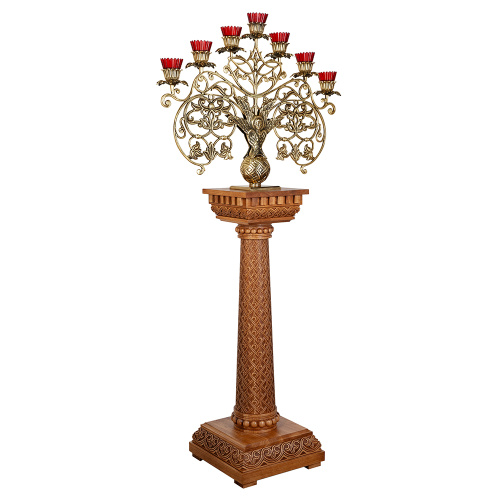 Семисвечник запрестольный латунный на деревянном основании, 87х180 см фото 2