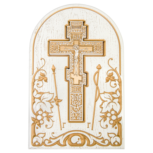 Крест напрестольный белый с золотом (патина), с подставкой, 30х2х47 см