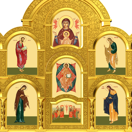 Иконостас деревянный резной "Владимирский" четырехъярусный, цвет "золото", 690х730х45 см фото 7