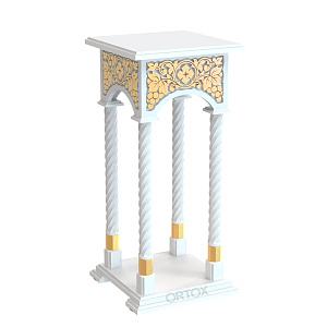 Подставка церковная "Суздальская", белая с золотом (поталь), колонны, резьба, 46х46х100 см (сосна)