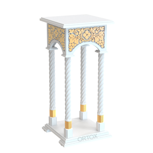 Подставка церковная "Суздальская", белая с золотом (поталь), колонны, резьба, 46х46х100 см