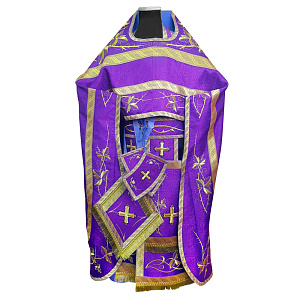 Иерейское облачение фиолетовое с иконой "Спаситель", парча (машинная вышивка)