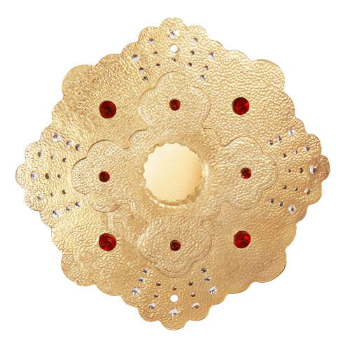 Мощевик накладной из ювелирного сплава в позолоте, красные фианиты, Ø 75/9 мм фото 4