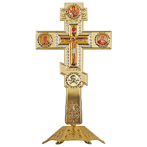 Крест настольный из цинкового сплава, белые камни, цвет "под золото", 10х18,6 см (ср. вес 160 г)