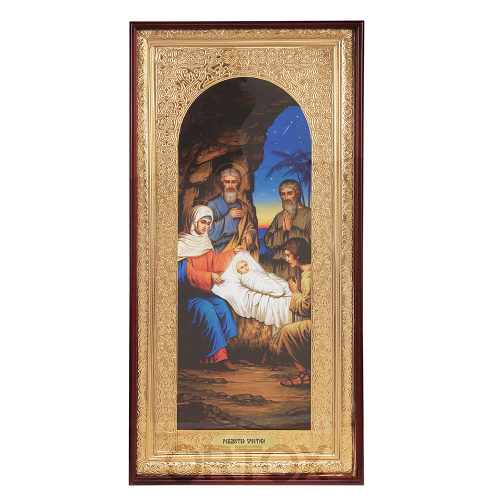Икона большая храмовая Рождество Христово, в прямой раме, 60х120 см, У-0141 