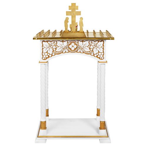 Панихидный стол на 70-100 свечей "Суздальский" белый с золотом (патина), колонны, резьба фото 4