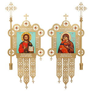 Хоругви металлические с ликами Спасителя и Божией Матери "Владимирская", комплект, 48,3х112,7 см (с древком)