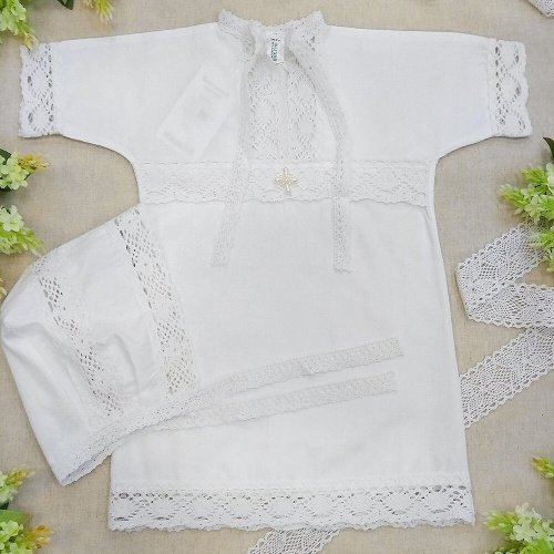 Комплект для крещения "Классика" белый: рубашка и чепчик, размер 62 фото 5