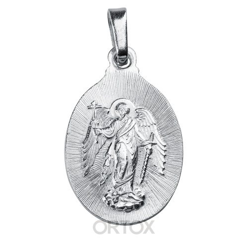 Образок мельхиоровый овальный с ликом Ангела Хранителя, серебрение, золочение, 1,7х3 см фото 2