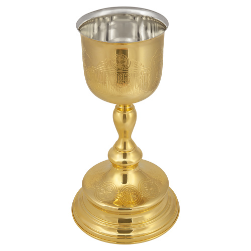 Потир на 1 л из ювелирного сплава с чашей из мельхиора в позолоте, 18х33 см фото 3