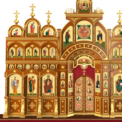 Иконостас "Рождественский" четырехъярусный, цвет "кипарис" с золотом (поталь), 848,5х763х53 см фото 6